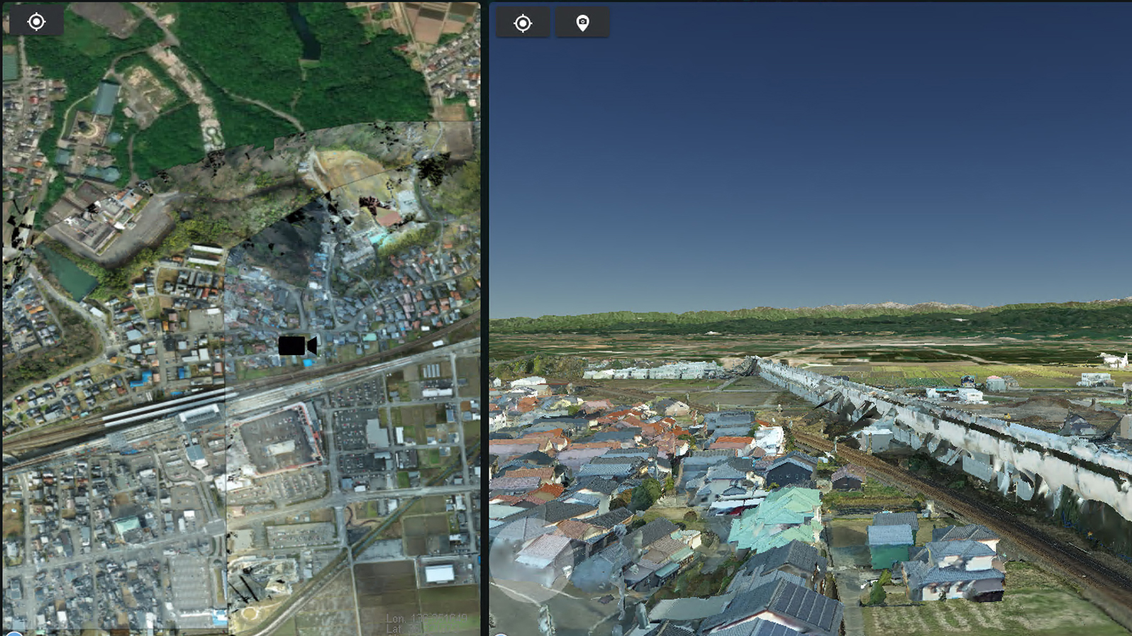 右の画像が市内の3Dマップ