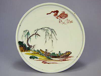 柳下釣人物図皿