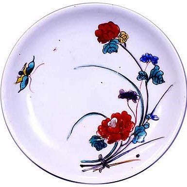蝶に牡丹花束図皿