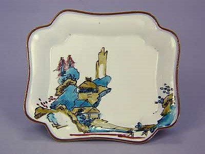 色絵唐山水文隅入四方皿