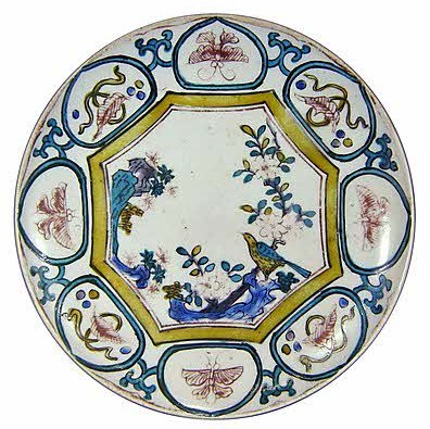 色絵芙蓉手花鳥図中皿