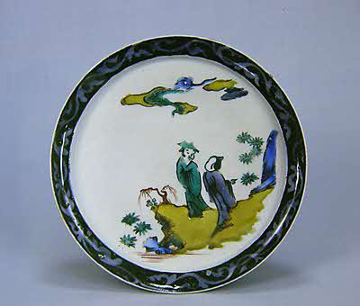 双人物図鍔縁皿