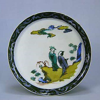 双人物図鍔縁皿