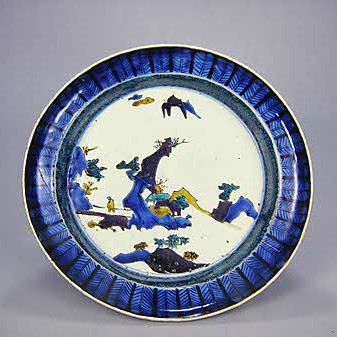 色絵矢羽根山水図鉢