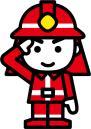 赤い防火衣を着た消防士が敬礼しているイラスト