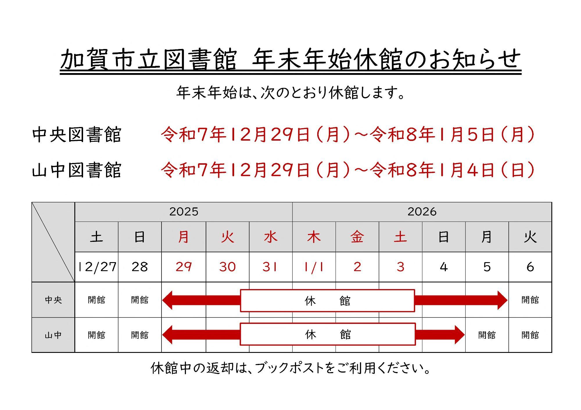 年末年始のお知らせ R7