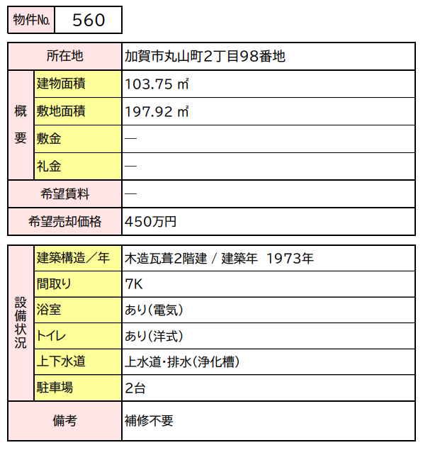 detached 加賀市丸山町2丁目98番地

